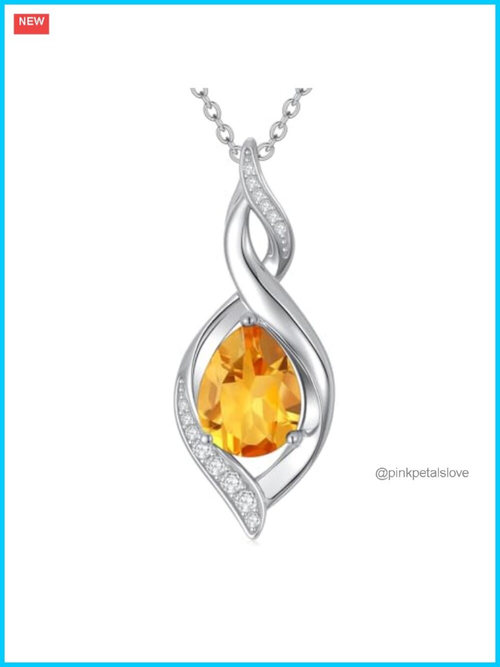 HPQQ 925 Sterling Silver Citrine Teardrop Pendant Necklace for Women